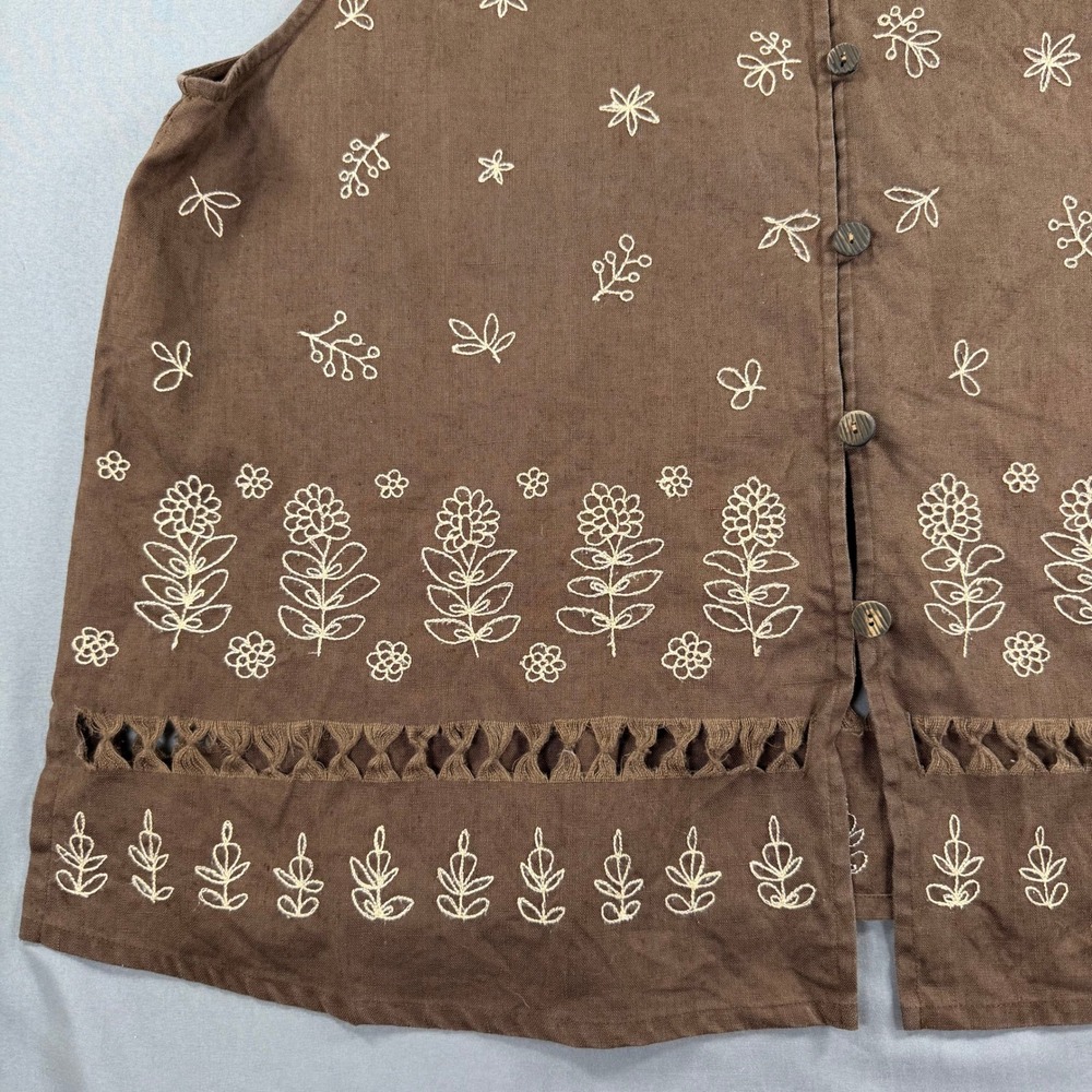 David Dart Woman Linen Embroidered Brown Vest 1X Boho Cottagecore - Picture 8 of 9